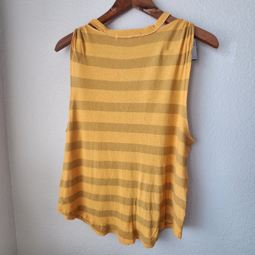 We The Free People Striped Tank Top Twist Shoulder Cut Out Yellow Sz M - Picture 5 of 10